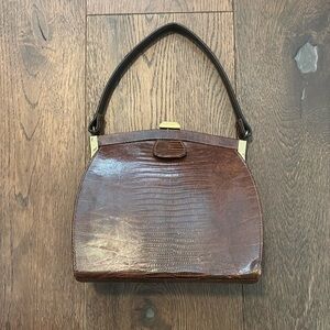 Vintage Brown Reptile Top Handle Purse